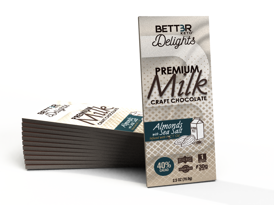Premium Keto Milk Chocolate Bar 40% Cacao - Almonds & Sea Salt 2.5 oz. - Keto Diet Done Better