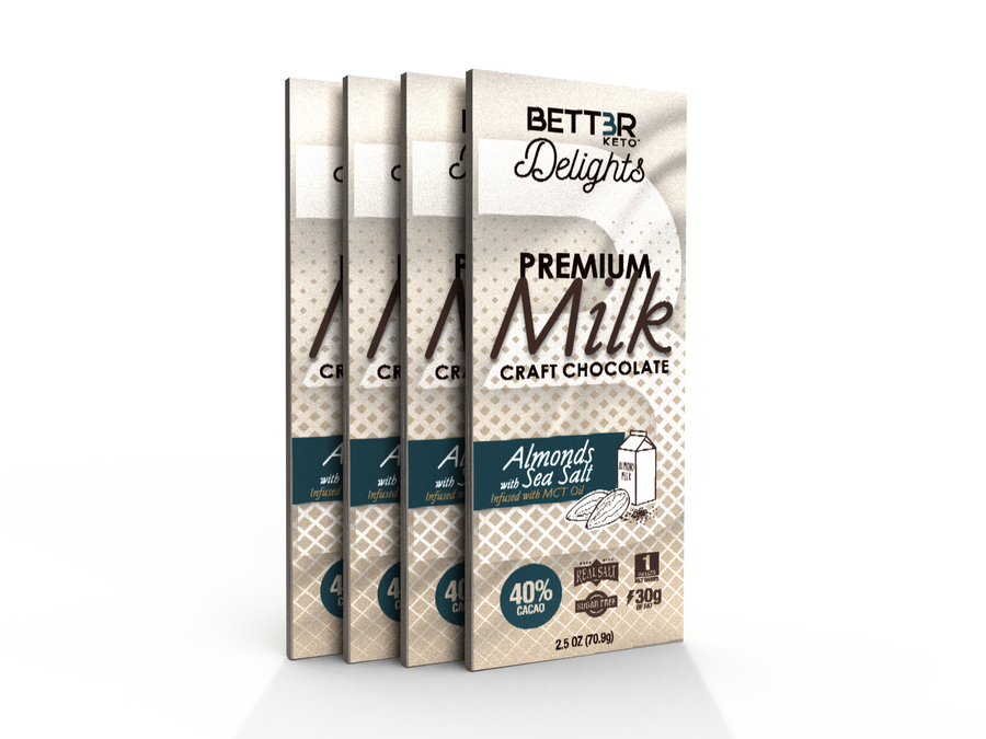 Premium Keto Milk Chocolate Bar 40% Cacao - Almonds & Sea Salt 2.5 oz. - Keto Diet Done Better
