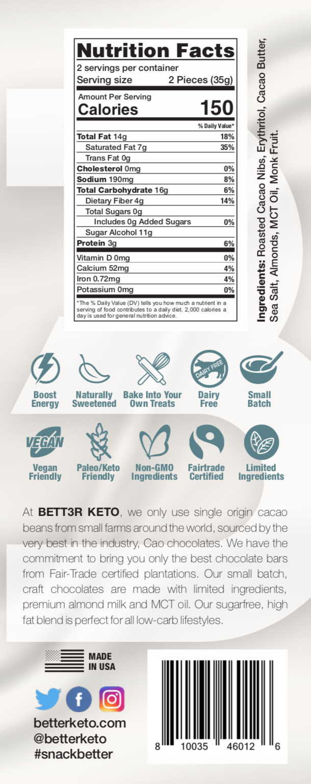 Premium Keto Milk Chocolate Bar 40% Cacao - Almonds & Sea Salt 2.5 oz. - Keto Diet Done Better