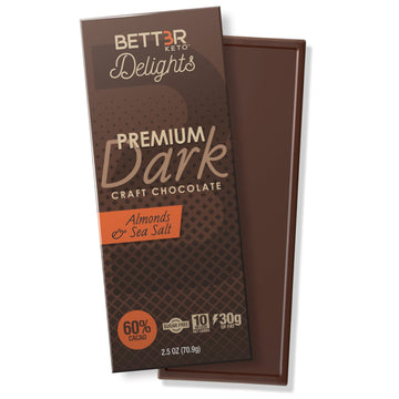 Premium Dark Keto Chocolate Bar 60% Cacao - Sea Salt & Almond - Keto Diet Done Better