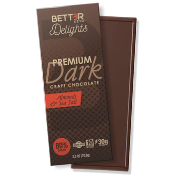 Premium Keto Dark Chocolate Bar 80% Cacao - Sea Salt & Almond - Keto Diet Done Better