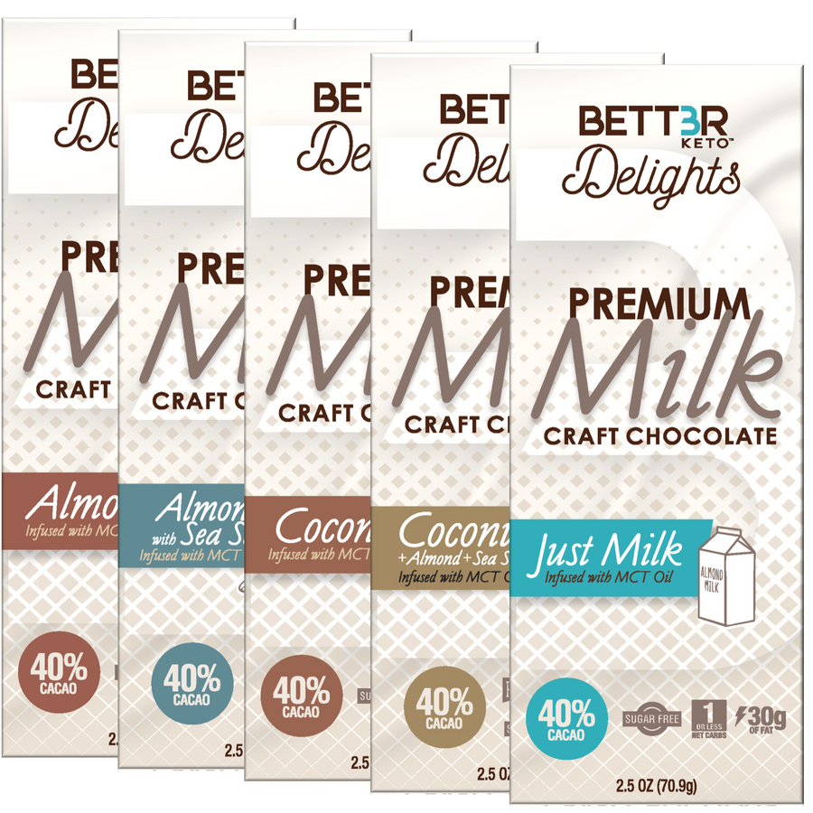 Premium Keto Milk Chocolate Bar Sampler Pack - 5 Bars - Keto Diet Done Better